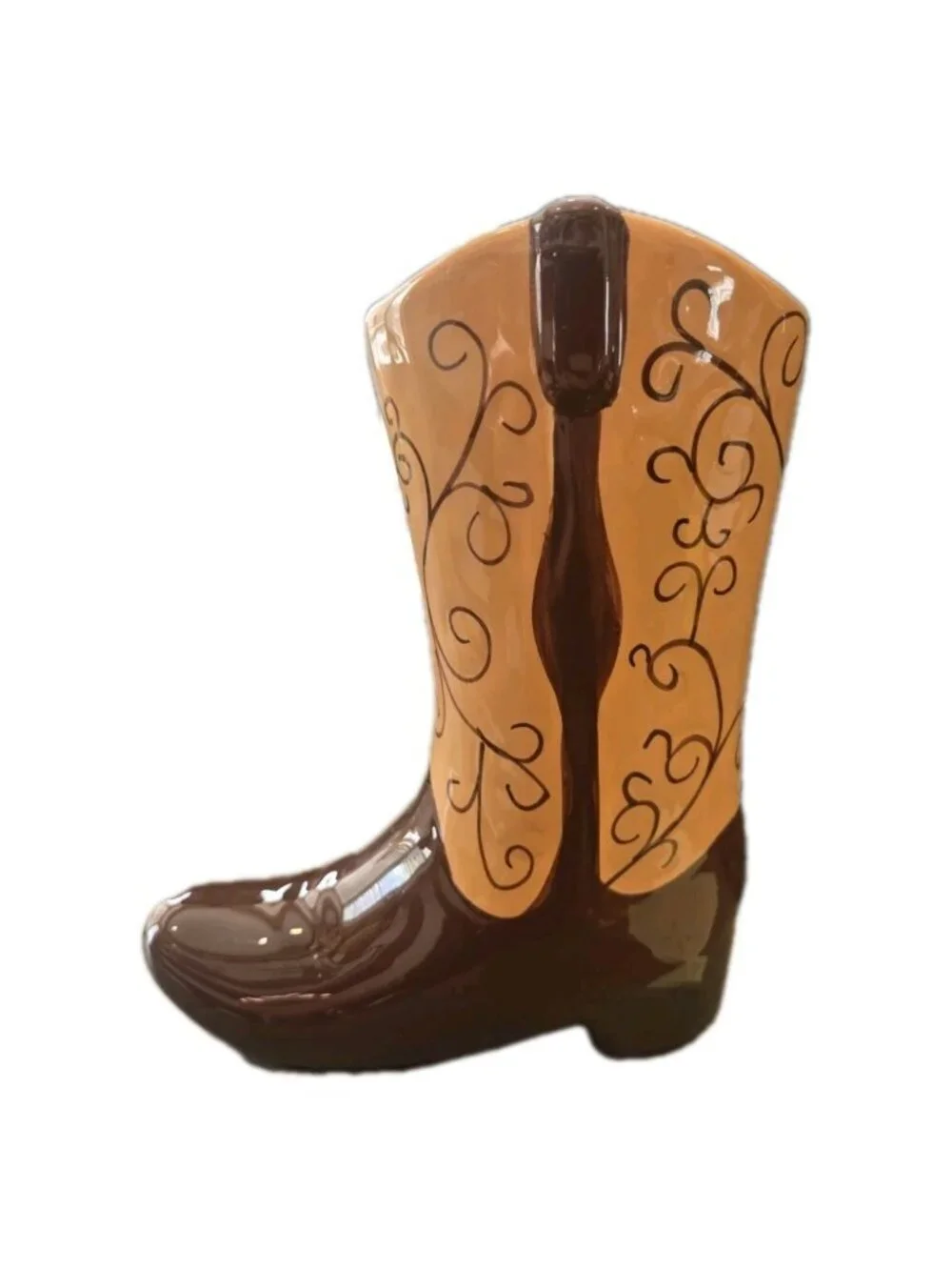 New Brown Western Cowboy Boot Decorative Flower Table Vase Room Decor